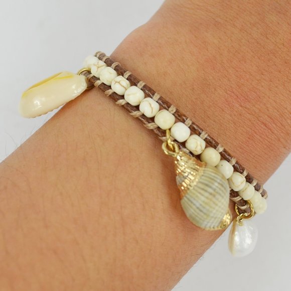 NWT J. Crew Gold Island Sea Shell Beaded Bracelet - Picture 6 of 6